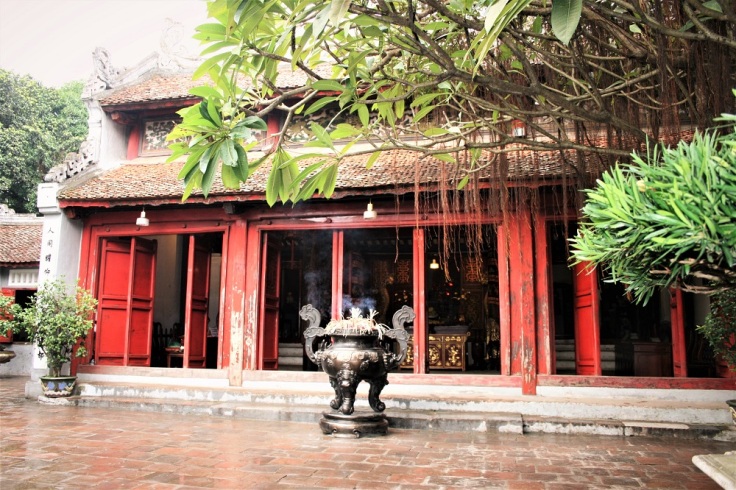 Den Ngoc Son temple on an island in the middle of Hoon Kiem Lake in Hanoi