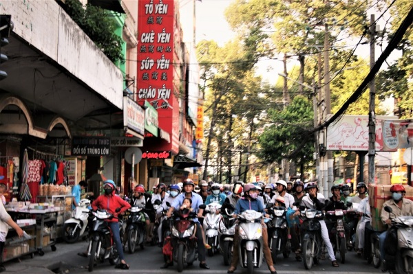 A vast crowd of scooters in Ho Chi Minh City