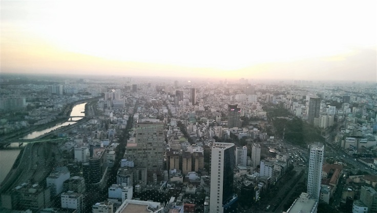 The view across Ho Chi Minh City at dusk from the Saigon Skydeck in the Bitexco Financial Tower
