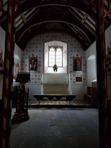 The altar inside St Teilo's Church, St Fagans National Museum of History, Cardiff