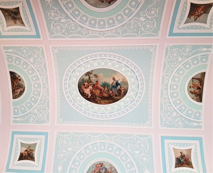 The pastel-coloured ceiling inside the library at Kenwood House