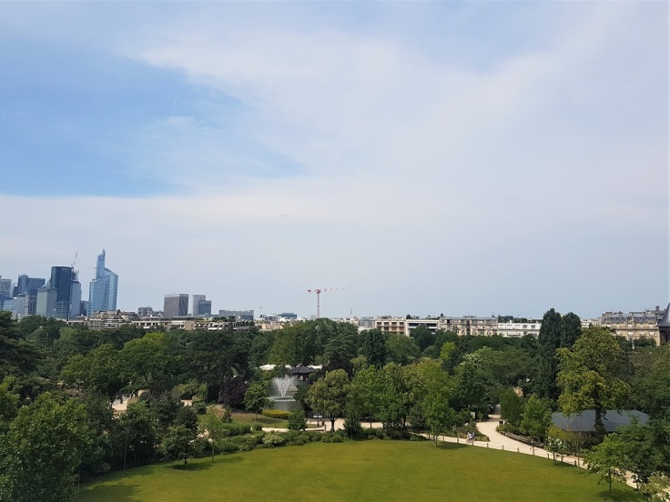 View of the Jardin d'Acclimation from the roof terrace at the Fondation Louis Vuitton museum and cultural centre in Paris